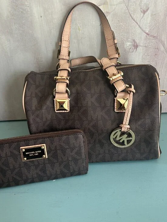 Michael Kors Grayson Monogram Leather Boston Bag Purse Matching Jet Set Wallet - Picture 16 of 16